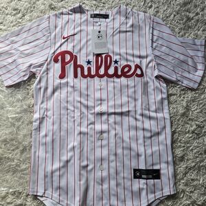 Nike Phillies White and Red Striped Jersey